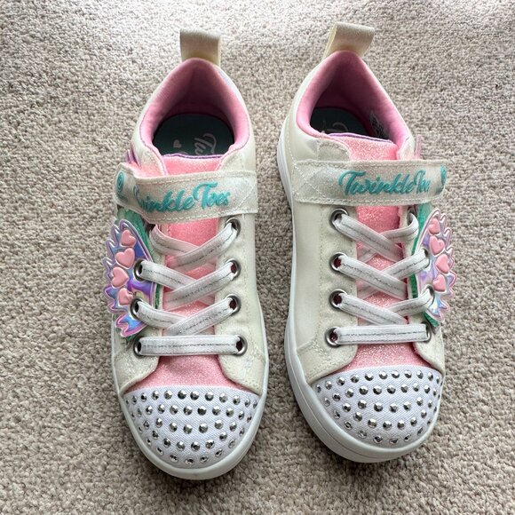 Girls light up Skechers sparkle twinkle toes sneakers, size 13 white multi - Picture 1 of 6